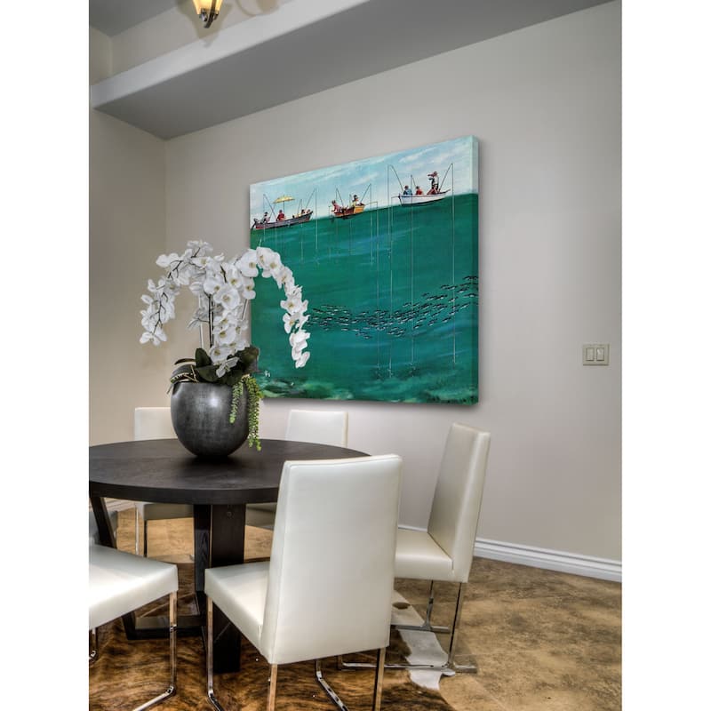 Marmont Hill - "School of Fish Among Lines" by Thornton Utz Painting Print on Canvas - Multi-Color