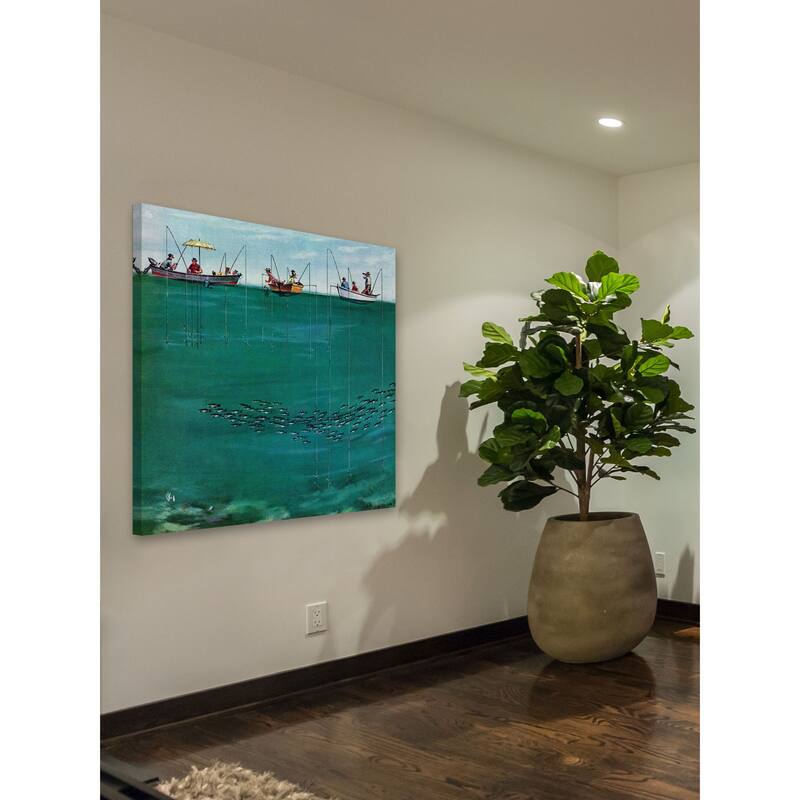 Marmont Hill - "School of Fish Among Lines" by Thornton Utz Painting Print on Canvas - Multi-Color