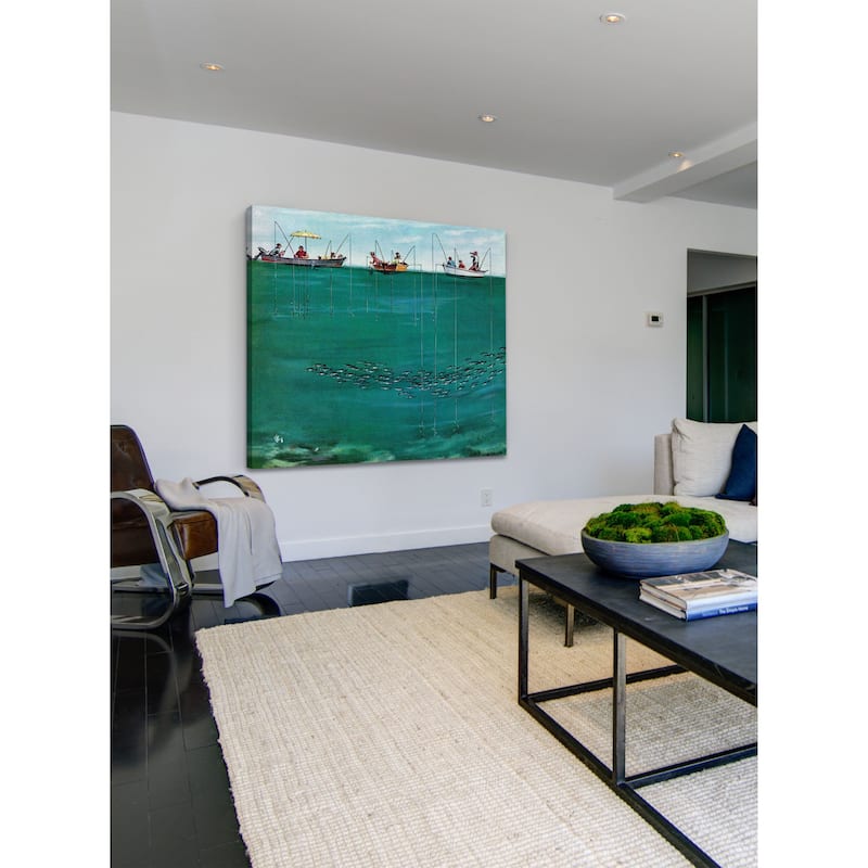 Marmont Hill - "School of Fish Among Lines" by Thornton Utz Painting Print on Canvas - Multi-Color