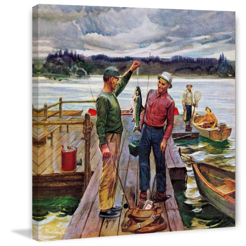 Marmont Hill - "Showing Off the Big One" by Mead Schaeffer Painting Print on Canvas - Multi-Color