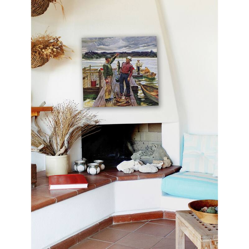 Marmont Hill - "Showing Off the Big One" by Mead Schaeffer Painting Print on Canvas - Multi-Color