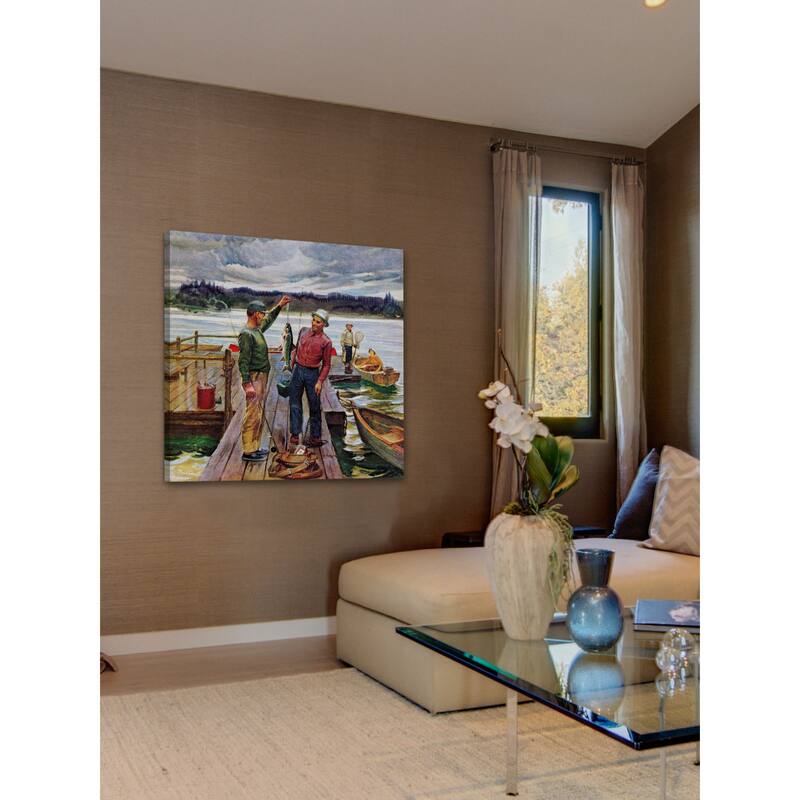 Marmont Hill - "Showing Off the Big One" by Mead Schaeffer Painting Print on Canvas - Multi-Color