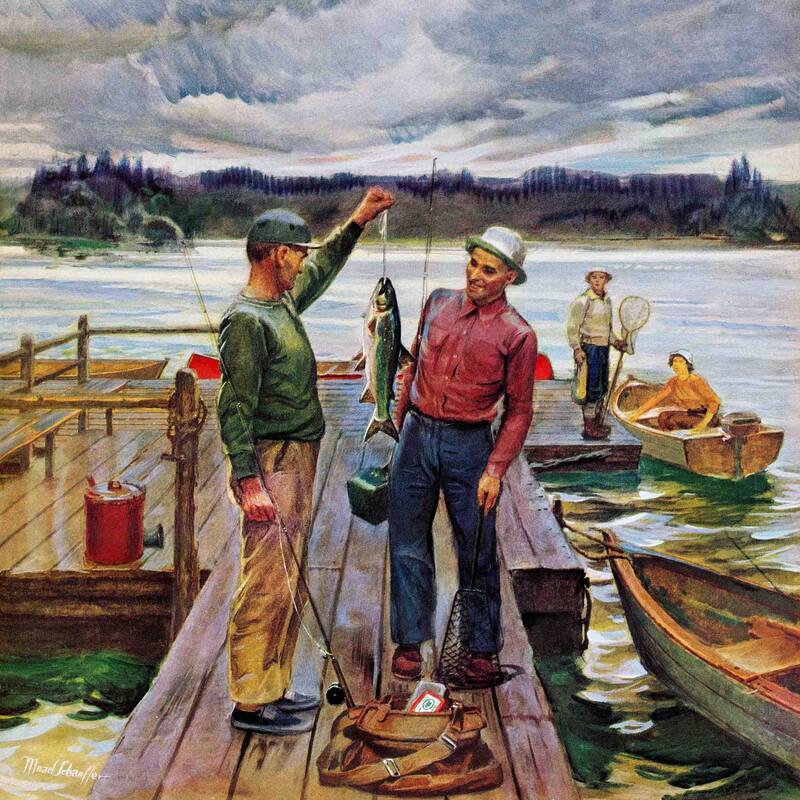 Marmont Hill - "Showing Off the Big One" by Mead Schaeffer Painting Print on Canvas - Multi-Color