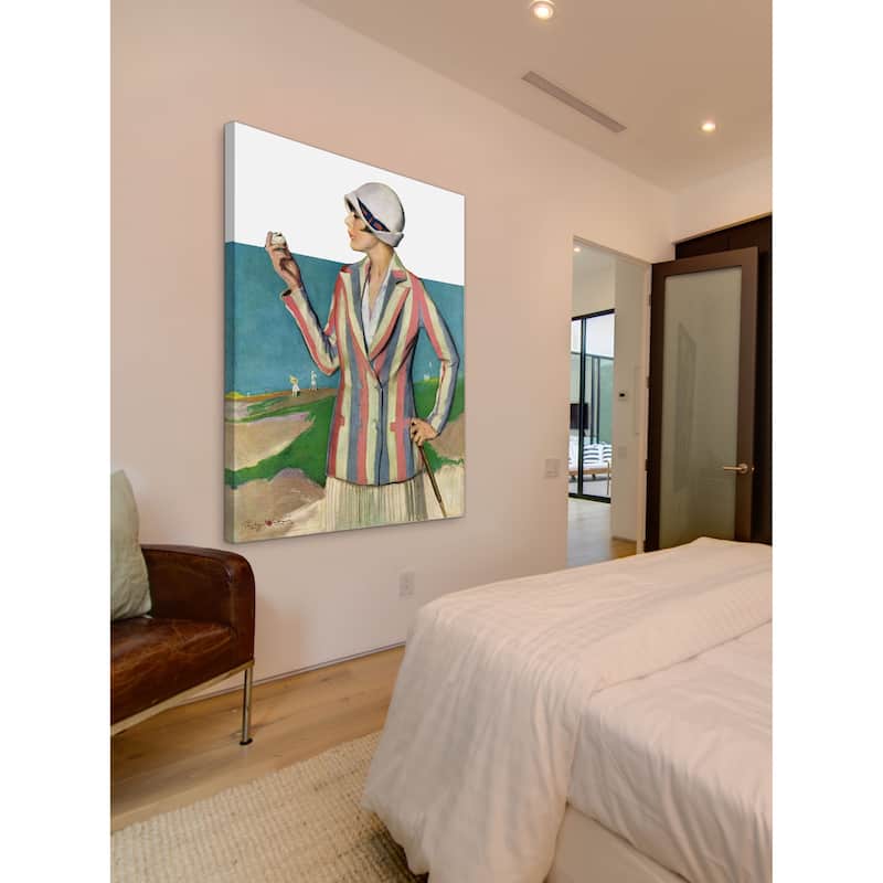 Marmont Hill - "Woman in Sandtrap" by Penrhyn Stanlaws Painting Print on Canvas - Multi-Color