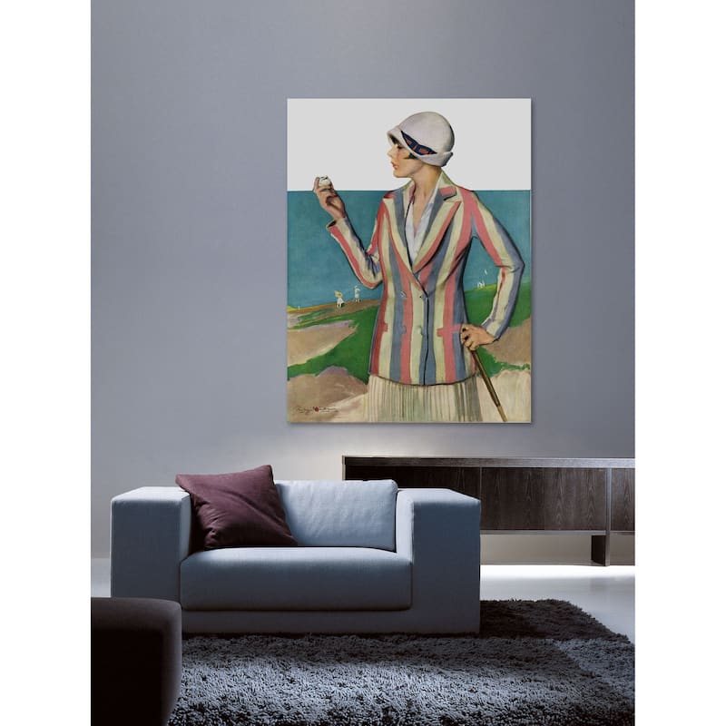 Marmont Hill - "Woman in Sandtrap" by Penrhyn Stanlaws Painting Print on Canvas - Multi-Color