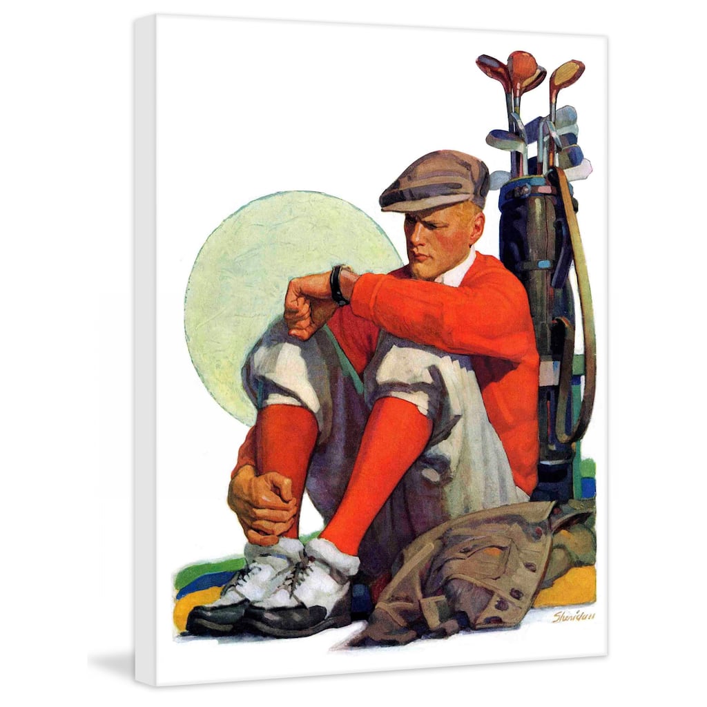 Marmont Hill - "Golfer Kept Waiting" by John E. Sheridan Painting Print on Canvas - Multi-Color