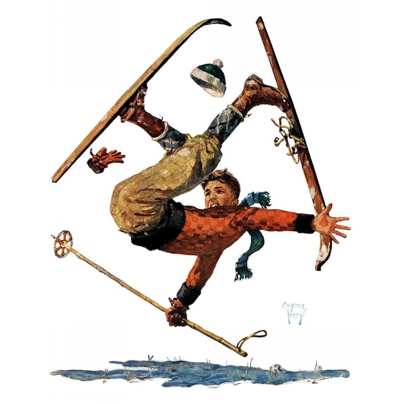 Marmont Hill - "Wipeout on Skis" by Eugene Iverd Painting Print on Canvas - Multi-color