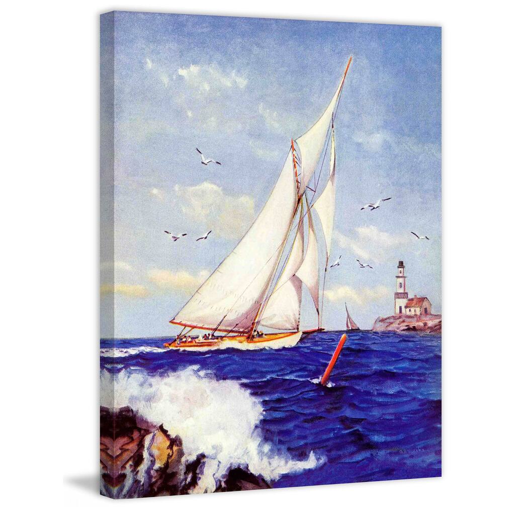 Marmont Hill - "Sailing by the Lighthouse" by Albert B. Marks Painting Print on Canvas - Multi-Color