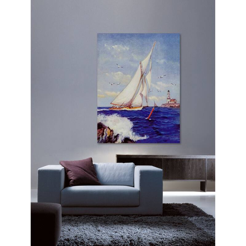 Marmont Hill - "Sailing by the Lighthouse" by Albert B. Marks Painting Print on Canvas - Multi-Color