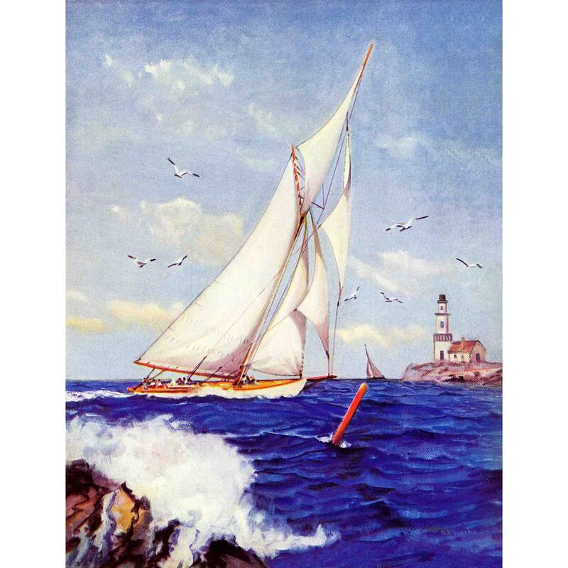 Marmont Hill - "Sailing by the Lighthouse" by Albert B. Marks Painting Print on Canvas - Multi-Color