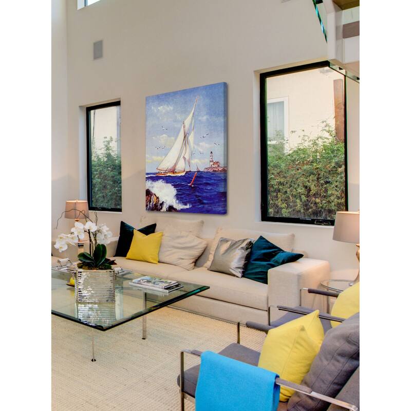 Marmont Hill - "Sailing by the Lighthouse" by Albert B. Marks Painting Print on Canvas - Multi-Color