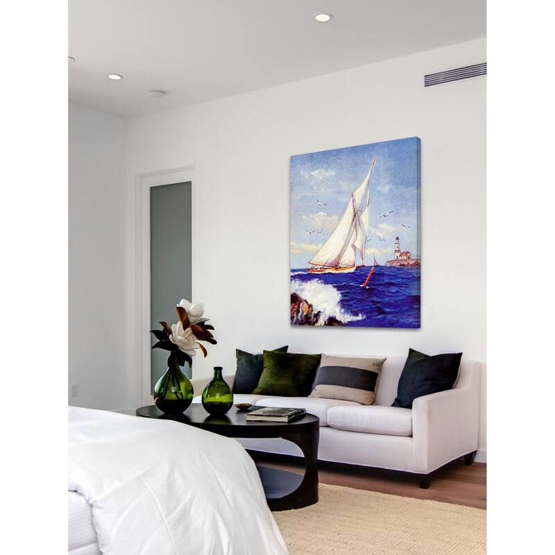 Marmont Hill - "Sailing by the Lighthouse" by Albert B. Marks Painting Print on Canvas - Multi-Color