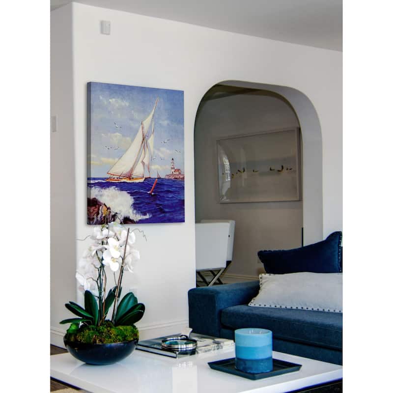 Marmont Hill - "Sailing by the Lighthouse" by Albert B. Marks Painting Print on Canvas - Multi-Color