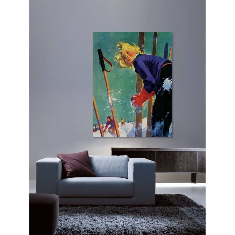 Marmont Hill - "Snow Fight" by Dominice Cammerota Painting Print on Canvas - Multi-Color