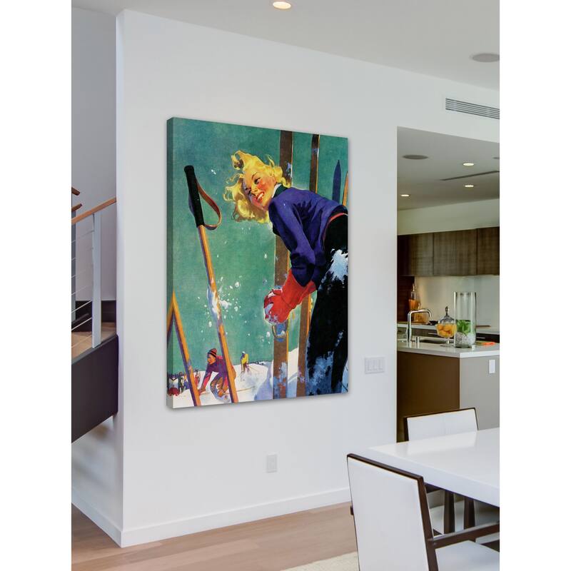 Marmont Hill - "Snow Fight" by Dominice Cammerota Painting Print on Canvas - Multi-Color