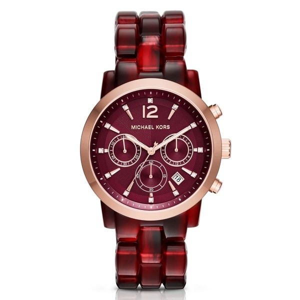 Michael Kors Womens Audrina Diamond Chronograph Wine Acetate Bracelet