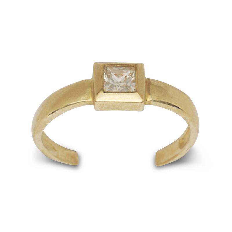 14K Yellow or White Gold Adjustable Princess-cut Cubic Zirconia Toe Ring - Orange - Yellow/White