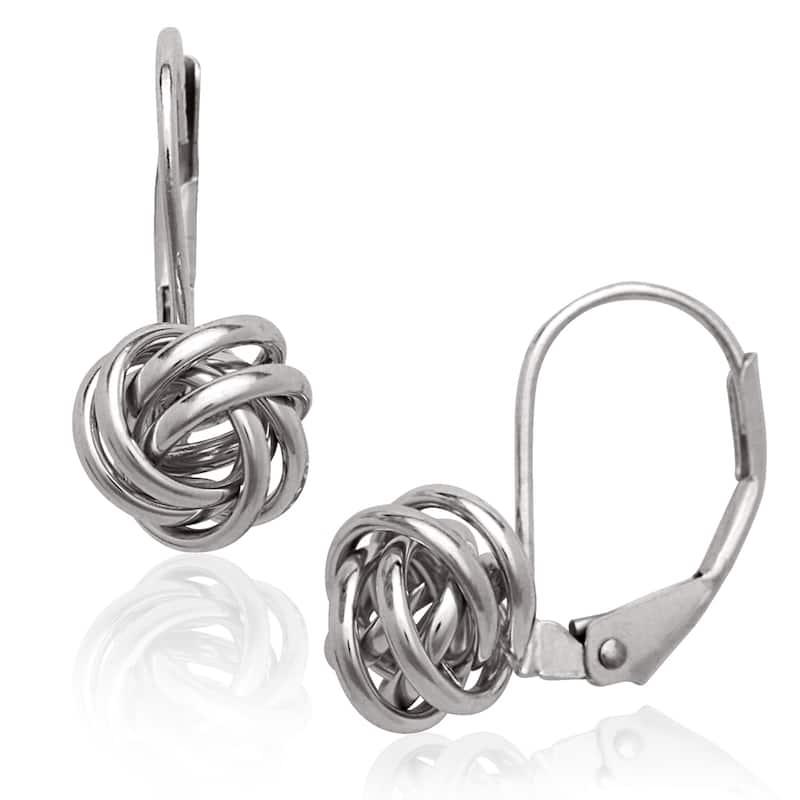 Curata 14k Yellow or White Stationary Love Knot Lever Back Earrings - White