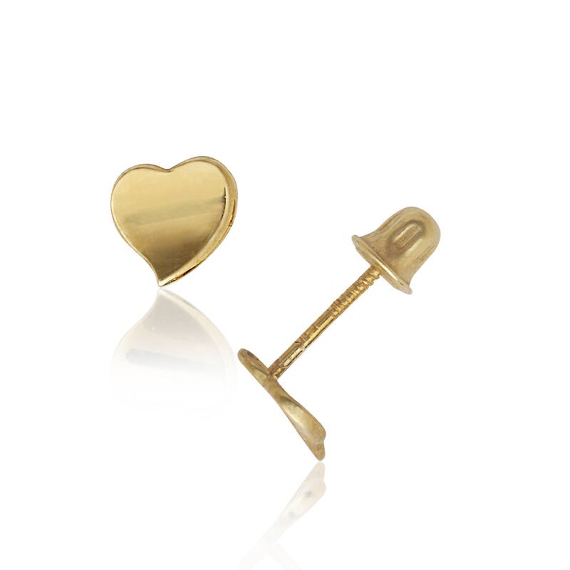 Curata 14k Gold Concave Small Modern Heart Screw Back Earrings - Yellow