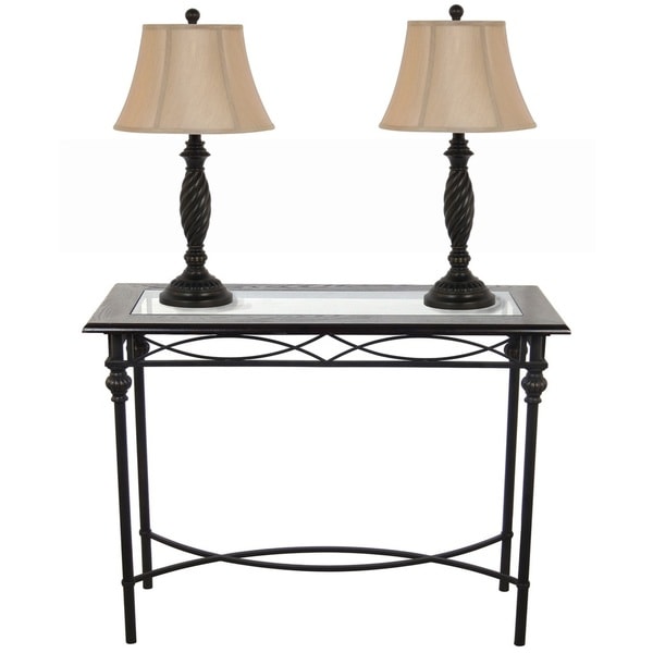 Dark Bronze Console Table With Lamp Set