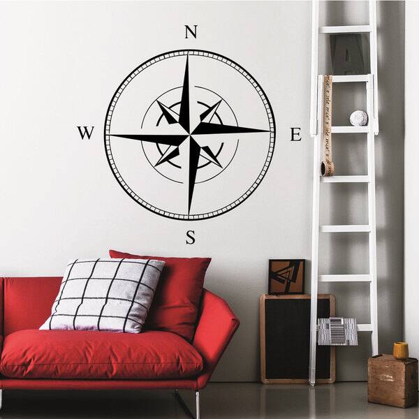 Compass Black Vinyl Sticker Wall Art - Bed Bath & Beyond - 10409766
