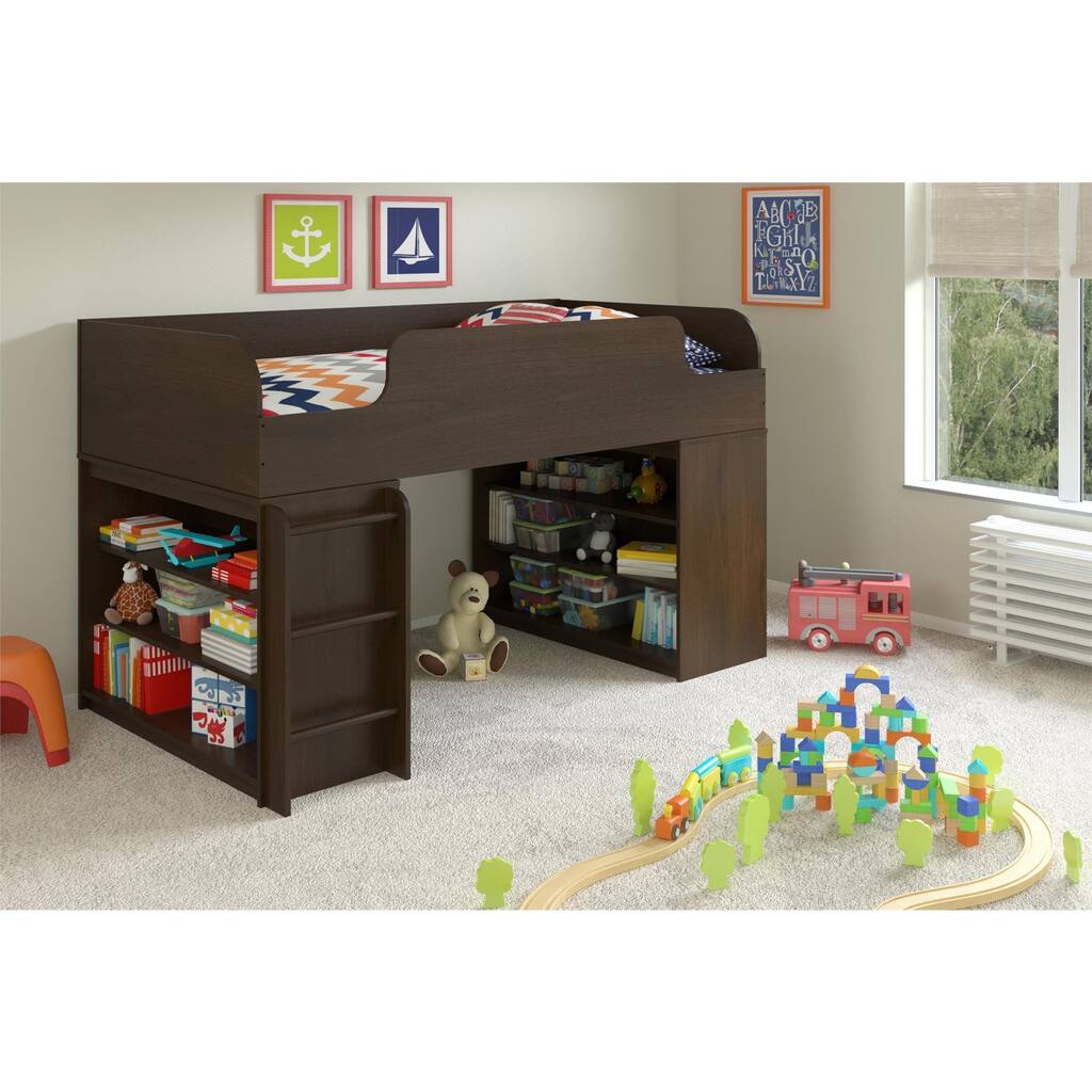 Altra Elements Resort Cherry Loft Bed with Two Bookcases by Cosco