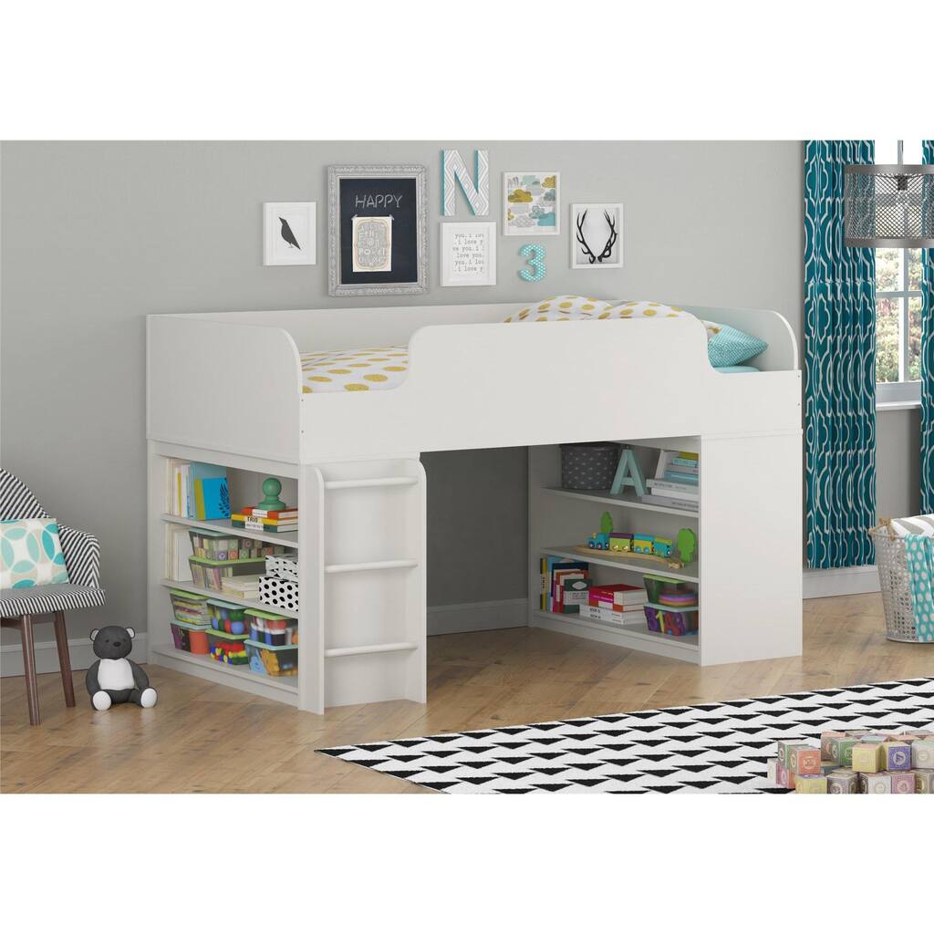 Altra Elements White Loft Bed with Two Bookcases by Cosco