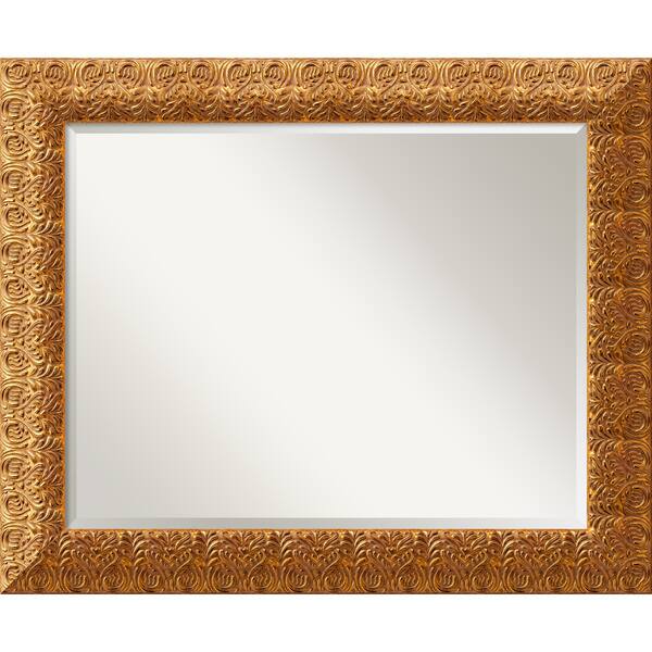 28 Inch Beveled Metal Frame Rectangular Wall Mirror, Black, Gold Accen