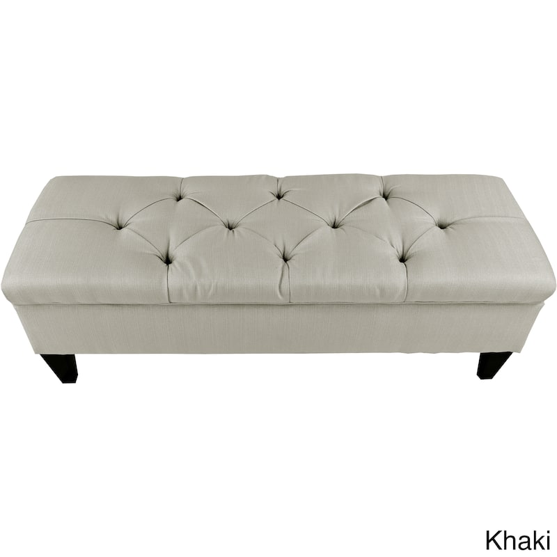 Sachi Diamond Tufted Upholstered Storage Bench - Khaki