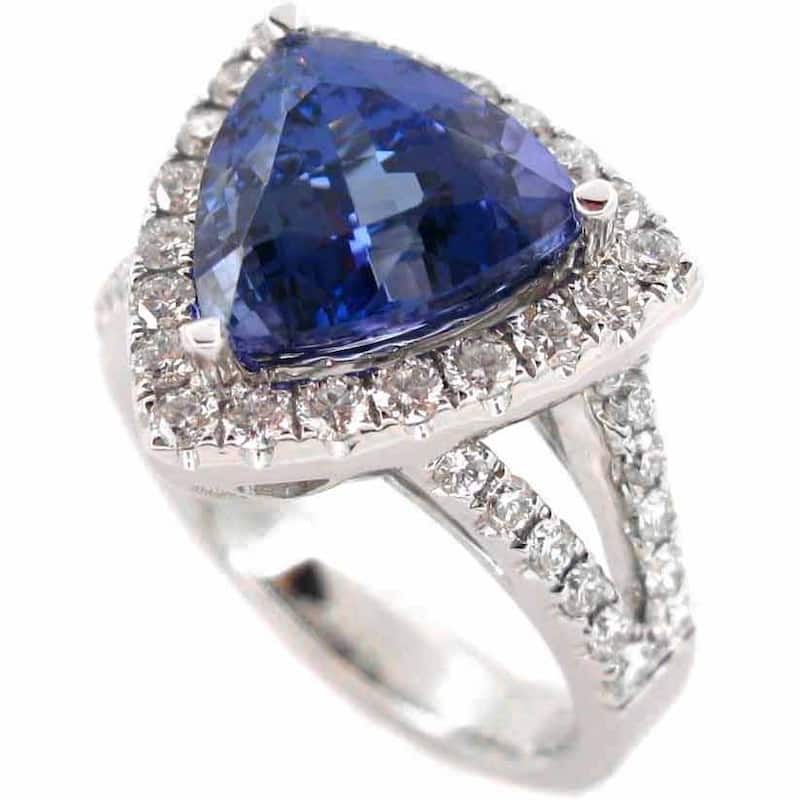 Kabella 18k White Gold Trillion-cut Tanzanite 1ct TDW Diamond Halo Ring (G-H, SI2-SI3) (Size 6.5)