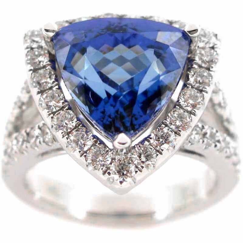 Kabella 18k White Gold Trillion-cut Tanzanite 1ct TDW Diamond Halo Ring (G-H, SI2-SI3) (Size 6.5)