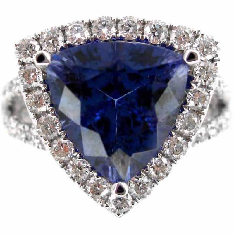 Kabella 18k White Gold Trillion-cut Tanzanite 1ct TDW Diamond Halo Ring (G-H, SI2-SI3) (Size 6.5)