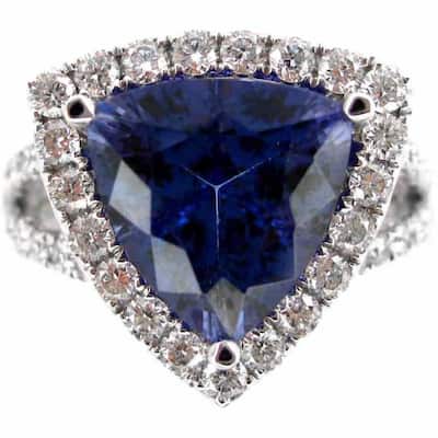 Kabella 18k White Gold Trillion-cut Tanzanite 1ct TDW Diamond Halo Ring (G-H, SI2-SI3) (Size 6.5)