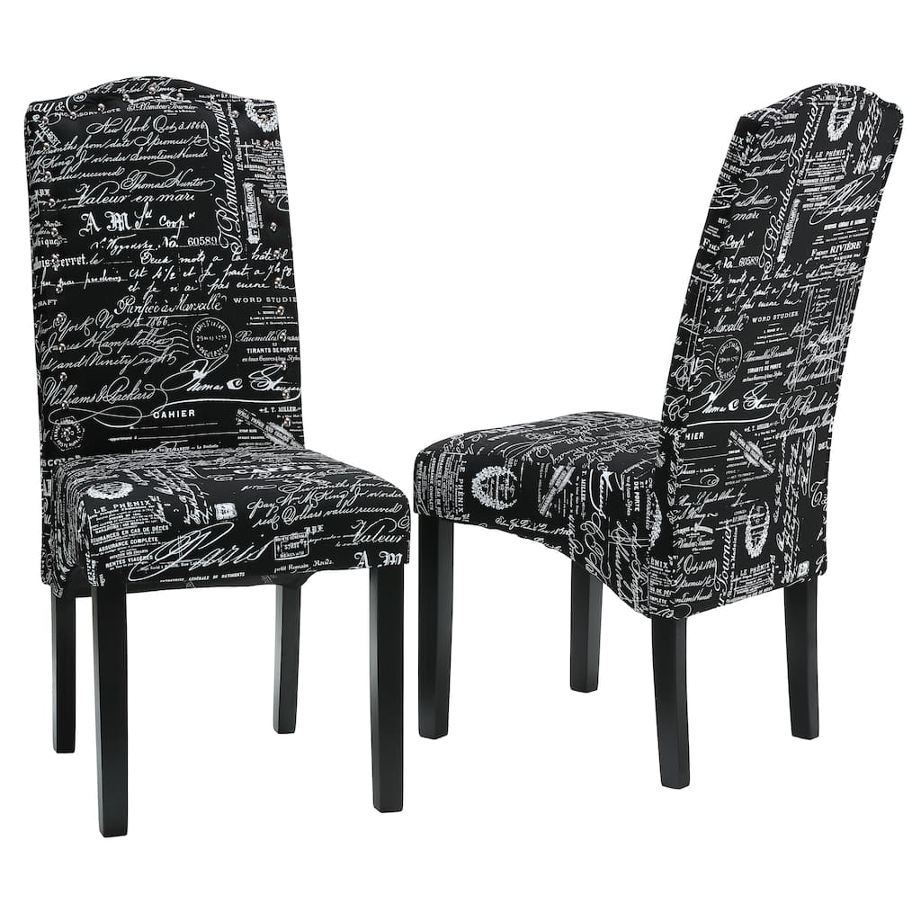 Cortesi Home Fletcher Dining Chair in Black Script Fabric (Set of 2)