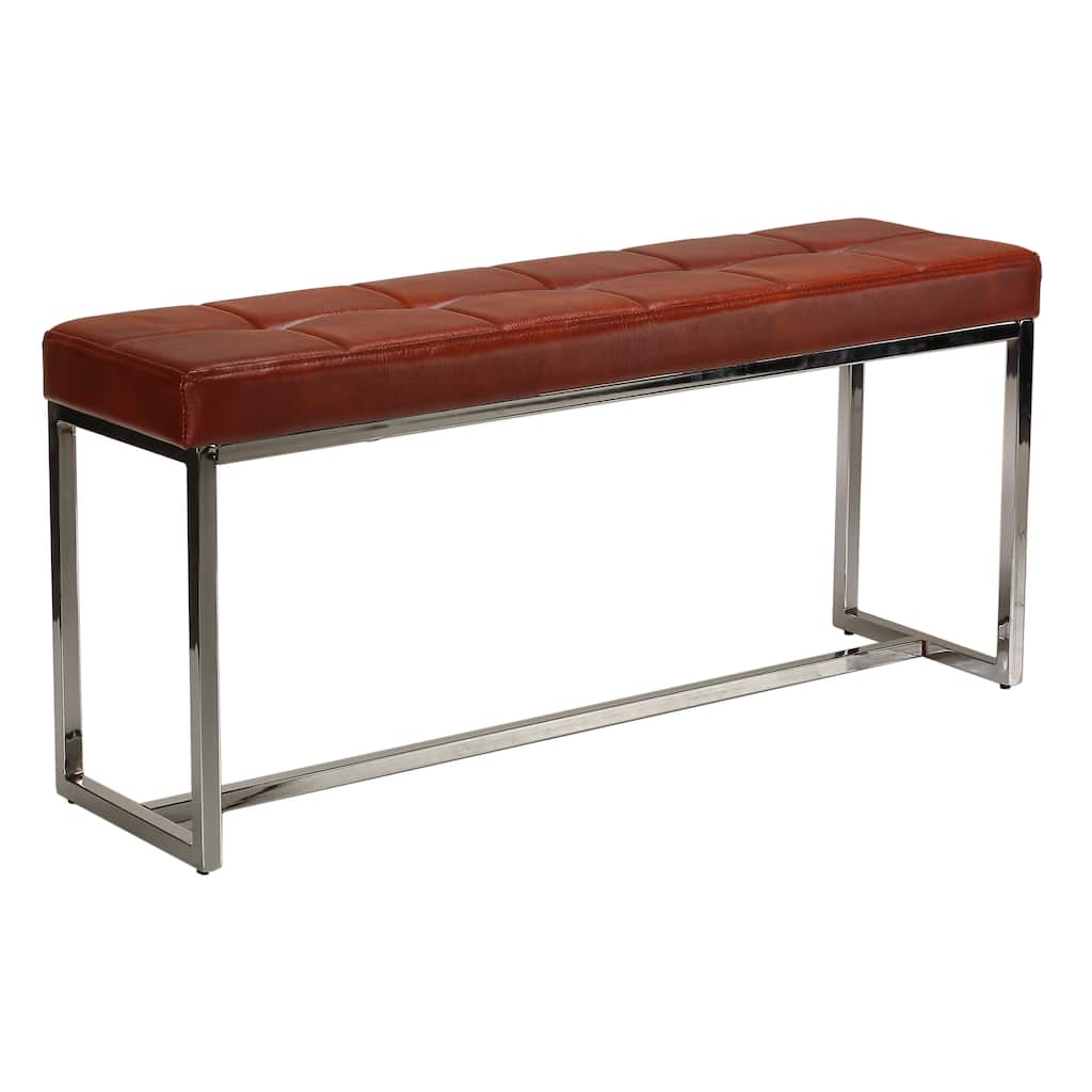 Cortesi Home Livio Contemporary Narrow Tufted Bench, Brown Leather like Vinyl