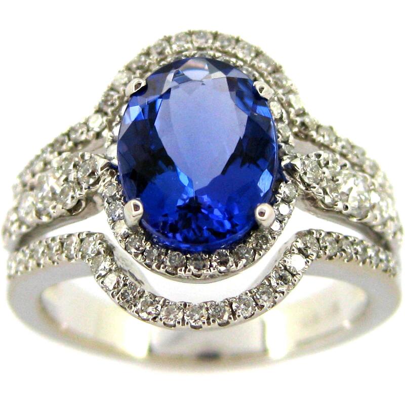 Kabella 14k White Gold Oval-cut Tanznaite 3/5ct TDW Diamond Ring (G-H, SI1-SI2) (Size 6.5)