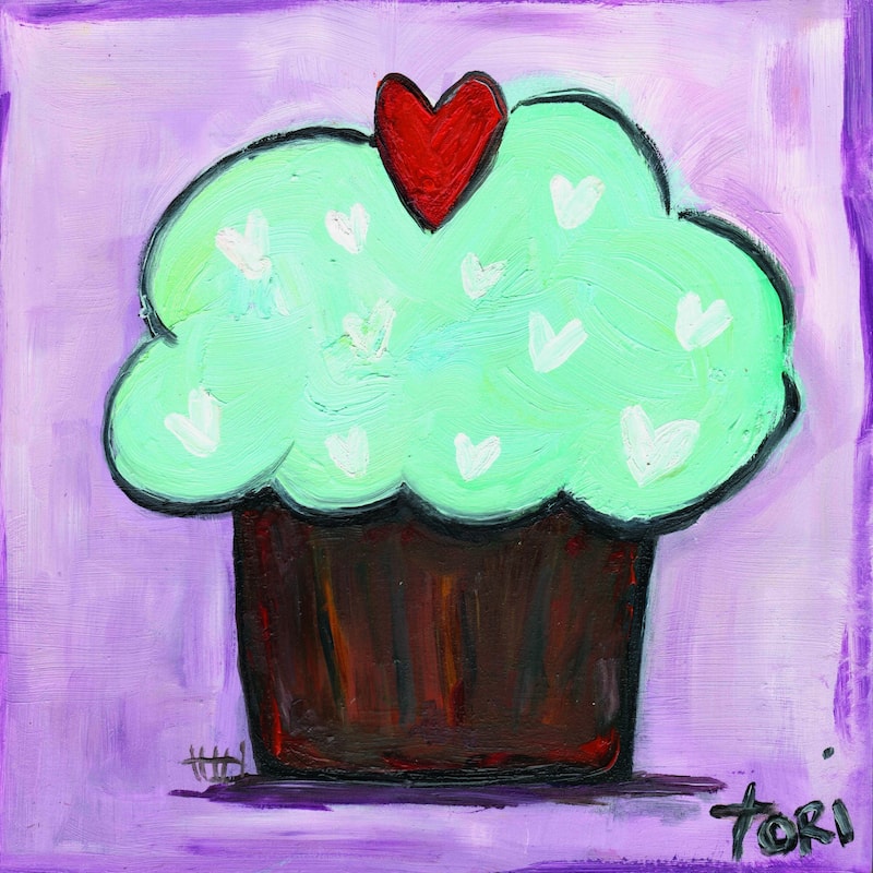 Marmont Hill - "Purple Heart Cake" by Tori Campisi Painting Print on Canvas - Multi-Color