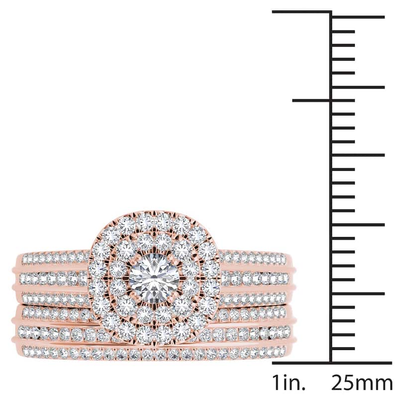 De Couer 10k Rose Gold 1ct TDW Double Halo Diamond Bridal Set - Pink