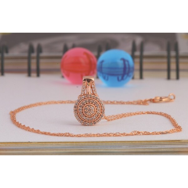 De Couer IGI Certified 10k Rose Gold 1/8ct TDW Diamond Halo Necklace - Pink