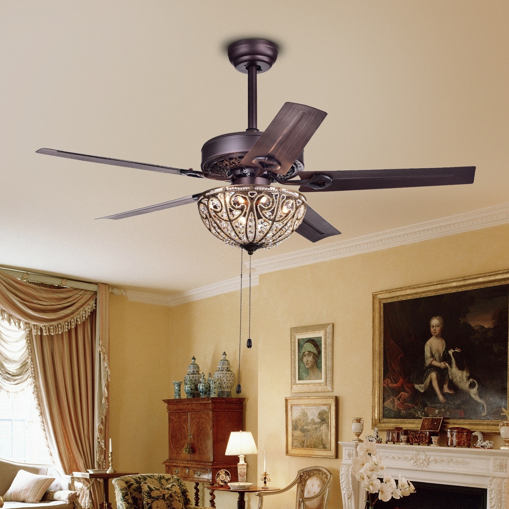 Catalina Bronze Finished 5 Blade 48 Inch Crystal Ceiling Fan Optional Remote