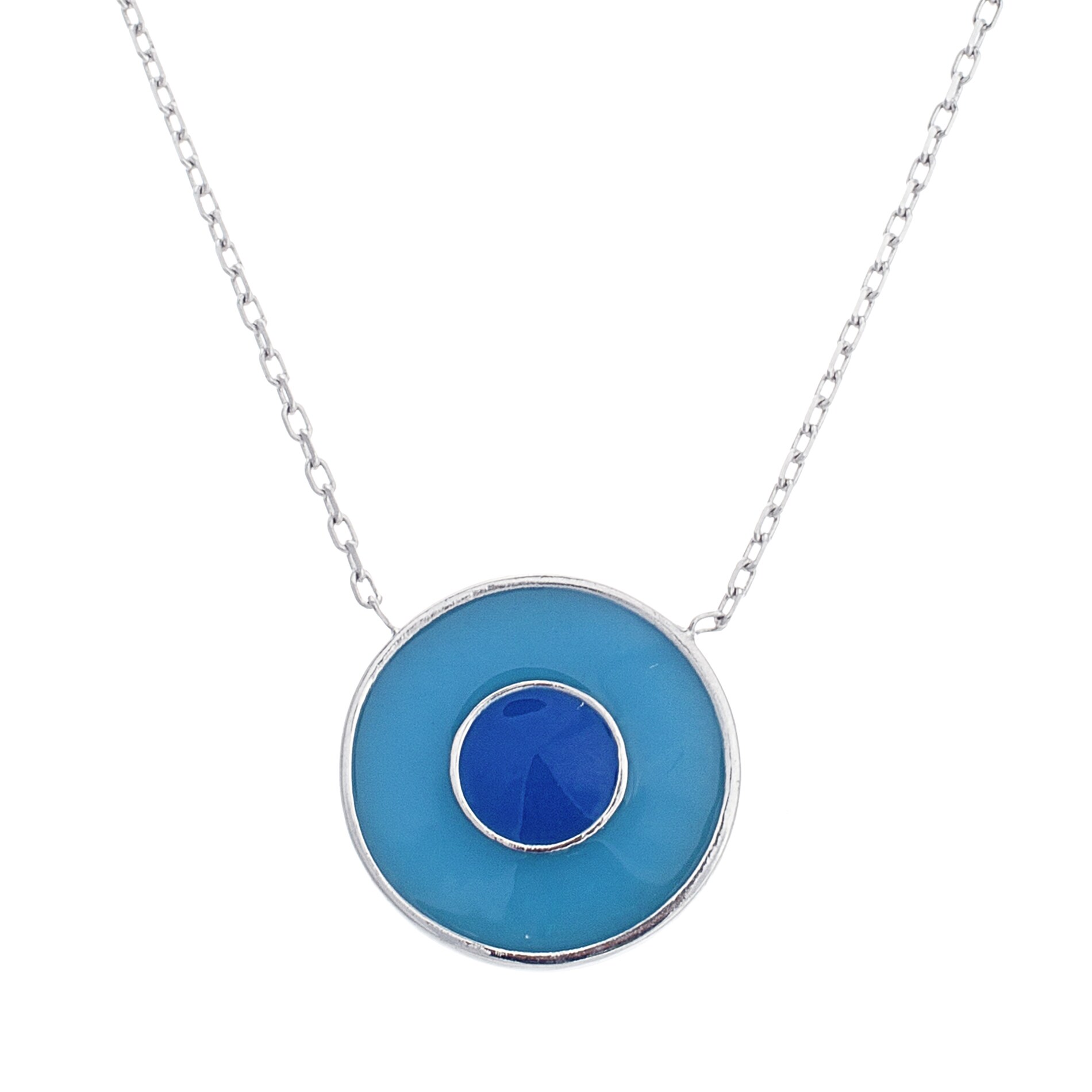 TURQUOISE BLUE ENAMEL EVIL EYE PENDANT STERLING SILVER NECKLACE GIFT FOR HER TURQUOISE BLUE ENAMEL EVIL EYE PENDANT STERLING SILVER NECKLACE GIFT FOR HER