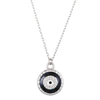 Dolce Giavonna Sterling Silver Black and White CZ Evil Eye Necklace ...