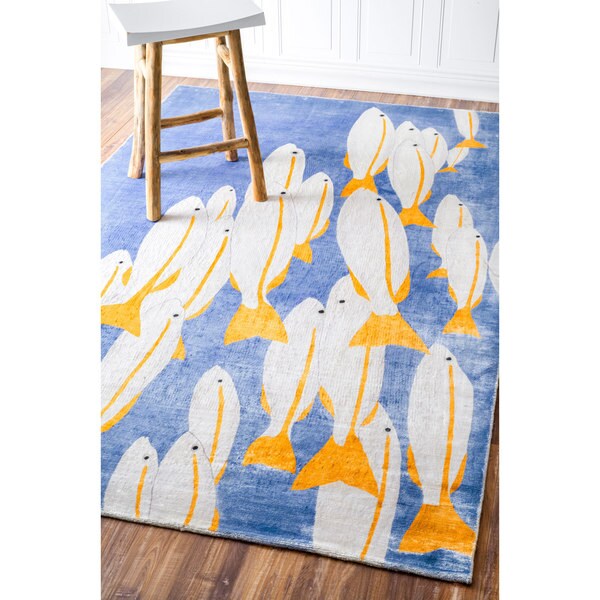Shop nuLOOM Handknotted Viscose Fish Fancy Multi Rug (7'6 x 9'6) On