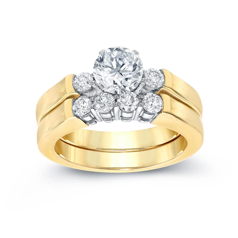 Auriya Classic 1ct TDW Round 3-Stone Diamond Engagement Ring Set 14k Two-Tone Gold Certified