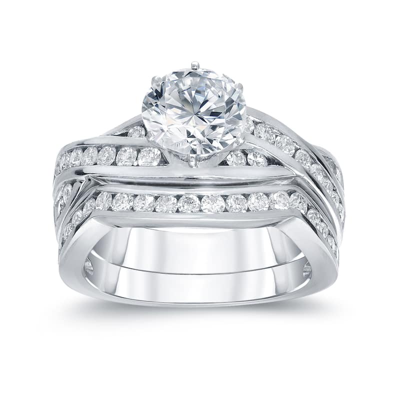 Auriya 14k Gold 2 carat TW Modern Round Diamond Engagement Ring Set