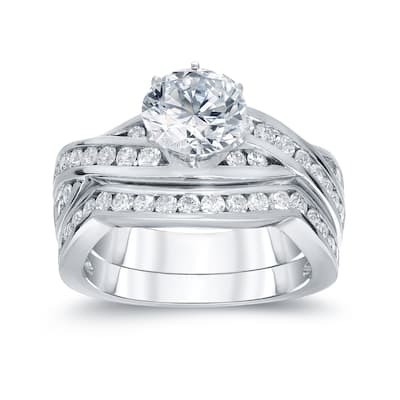 Auriya 14k Gold 2 carat TW Modern Round Diamond Engagement Ring Set