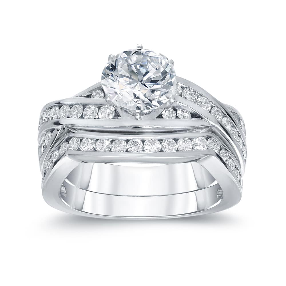 Auriya 14k Gold 2 carat TW Modern Round Diamond Engagement Ring Set