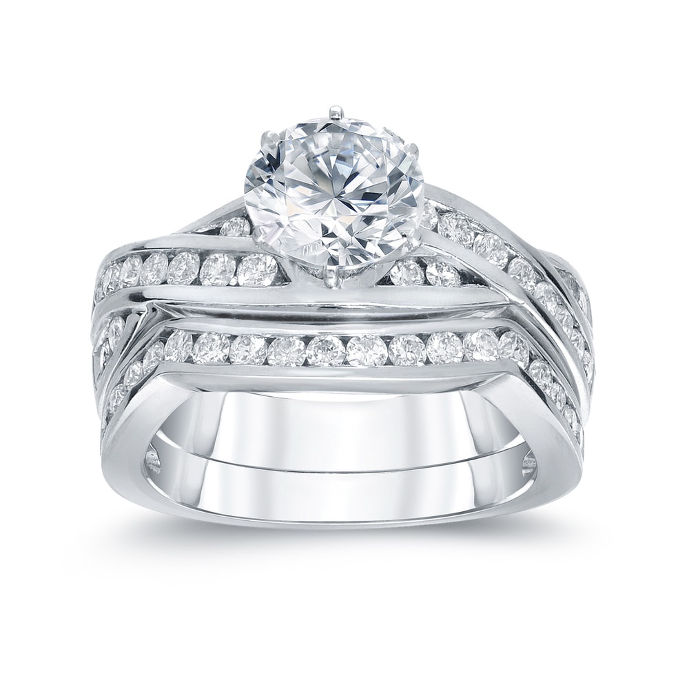 Auriya 14k Gold 2 carat TW Modern Round Diamond Engagement Ring Set