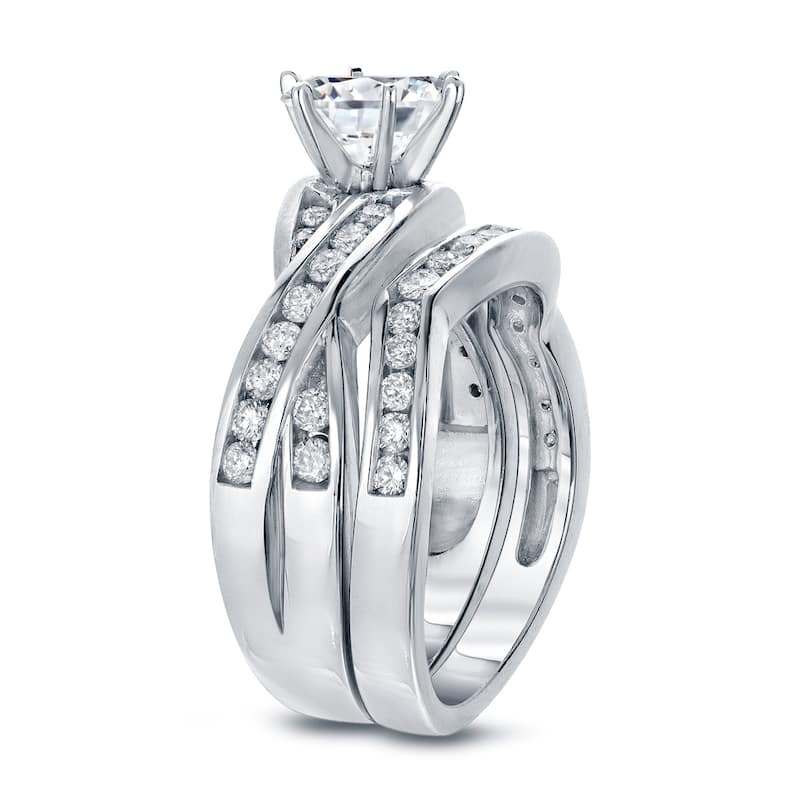 Auriya 14k Gold 2 carat TW Modern Round Diamond Engagement Ring Set