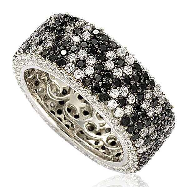 Suzy Levian Sterling Silver Cubic Zirconia White & Black Pave Flower ...